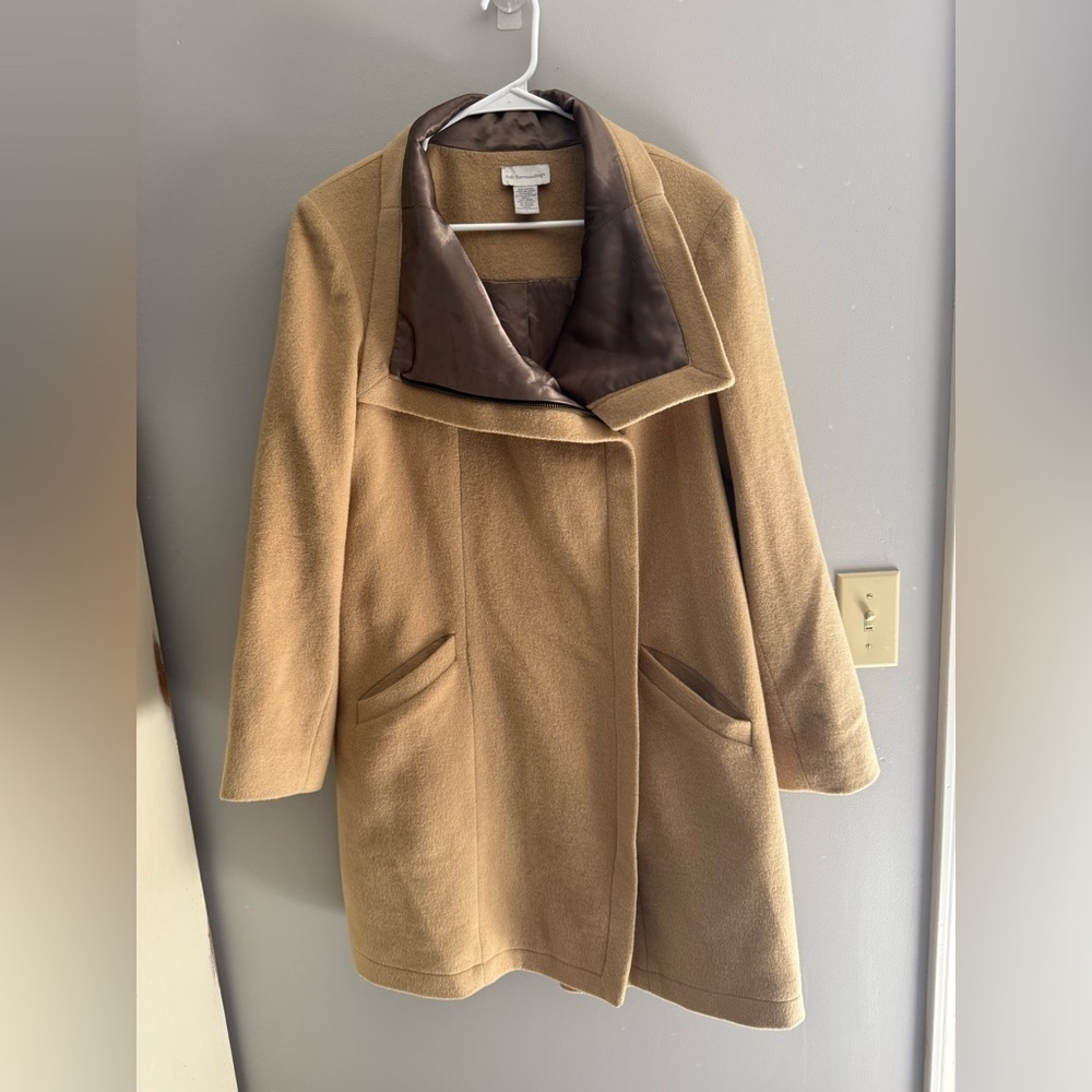 Soft Surroundings Double Breasted Camel Jacket Coat Womanâs SZ L Wool Blend Fall